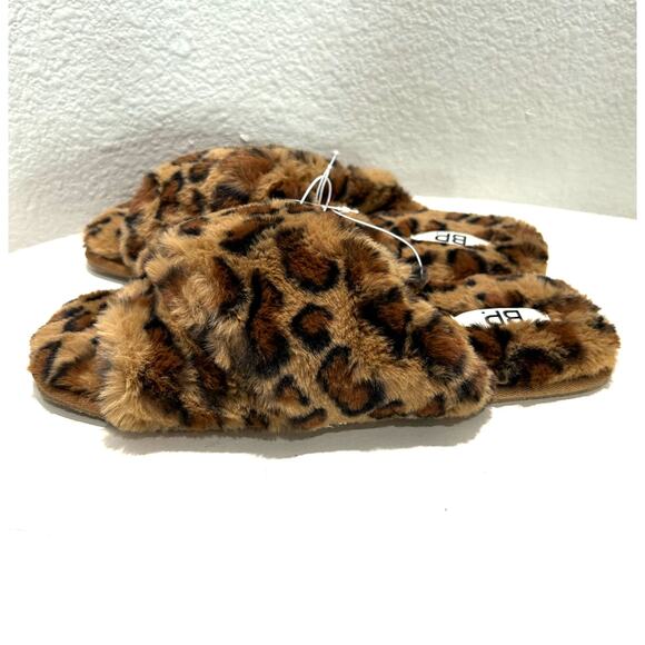 BP Slippers NEW $29 Faux Fur Animal Print Cross Band Open Toe - Picture 6 of 8